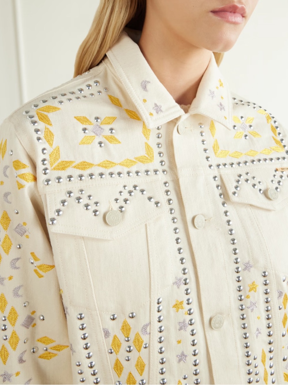 MOTHER The Bruiser Appliquéd Studded Denim Jacket New! - Picture 5 of 16